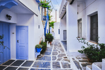 Fototapeta na wymiar Picturesque Naousa town street on Paros island, Greece