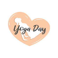 Beautiful woman doing yoga. The pink heart means love of yoga. International Day of Yoga vector banner, brochure, and poster design. World Yoga Day is celebrated on June 21 