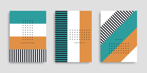 Business cover set. Collection of A4 vertical brochures with colorful stripes. Abstract striped background. Template design in flat style. Vector illustration. Design poster, notebook, catalog.
