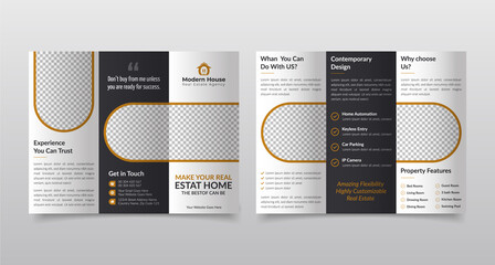 Brochure design template,  Real Estate Tri fold brochure design. Construction, Real Estate, Builders Company Trifold Brochure, Leaflet, Poster, annual report, booklet