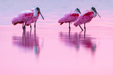 Pink birds in the water