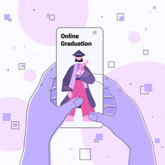 hands discussing with graduated student during video call on smartphone screen graduates celebrating academic diploma