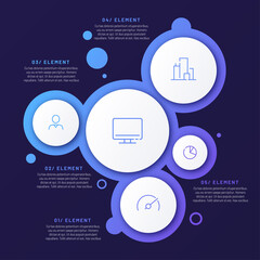 Abstract vector gradient minimalistic infographic template composed of 5 circles