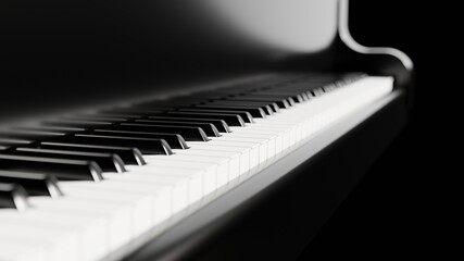 Piano keyboard close up view 3D illustration