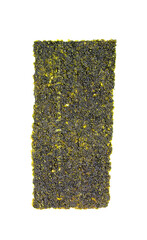 Crispy Seaweed. A thin green sheet on a white screen. Clipping path.