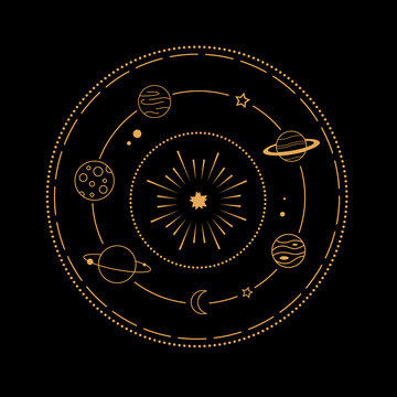 magic and astrological symbols. Mystical signs, star, zodiac, tarot cards. Vector illustration