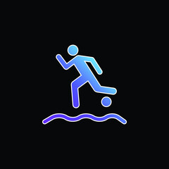 Beach Soccer Player Running With The Ball On The Sand blue gradient vector icon