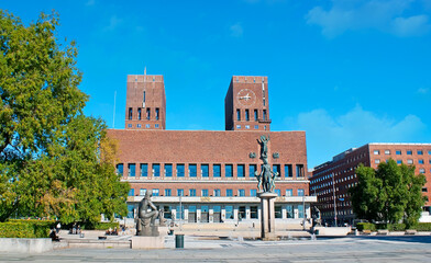 The Synken sculptural composition and fountain in City Hall Square, Oslo, Norway