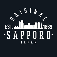 Sapporo, Hokkaido, Japan Skyline Original. A Logotype Sports College and University Style. Illustration Design Vector City.