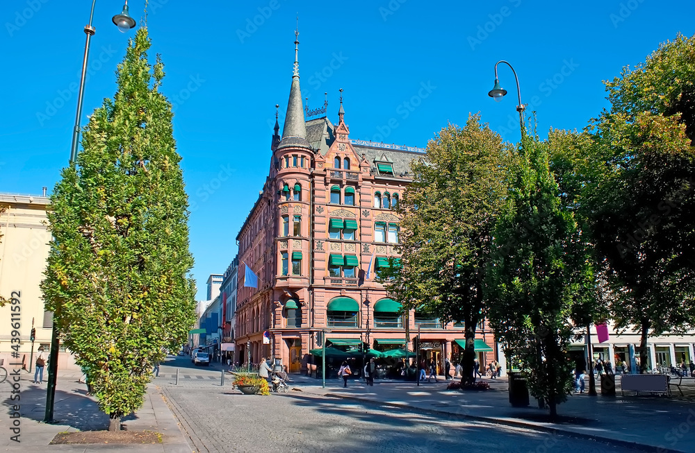 Poster Historic edifice in Karl Johans Gate street, Oslo, Norway