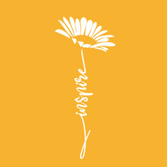Silhouette of Flower daisy and hand written word Inspire. Vector illustration.