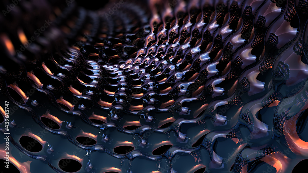 Poster 3d illustration nano surface, crystal structure, molecular lattice, internet technology. abstract hi
