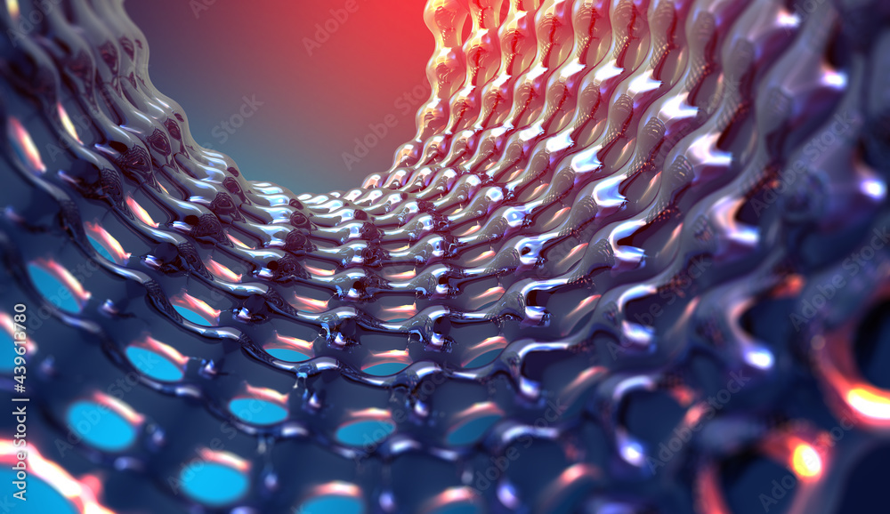 Poster 3d illustration nano surface, crystal structure, molecular lattice, internet technology. abstract hi