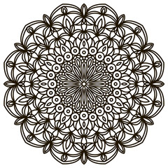 Mandala. Isolated black ornament on white background. Vector pattern for tattoo, henna drawing, coloring book pages. Drawing to be applied on fabric, paper, glass. Vector anti-stress
