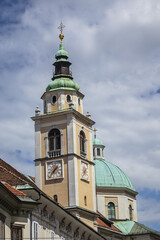 Fototapeta premium Cathedral of St Nicholas (Cerkev sv Nikolaja, 1701 - 1706). Ljubljana, Slovenia.