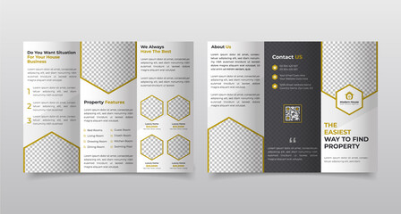 Brochure design template,  Real Estate Tri fold brochure design. Construction, Real Estate, Builders Company Trifold Brochure, Leaflet, Poster, annual report, booklet - obrazy, fototapety, plakaty