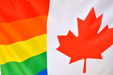 Closeup of rippled Canada flag LGBT
