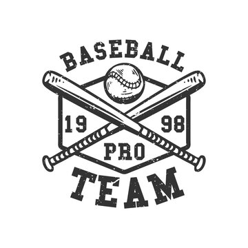 logo design baseball pro team 1998 with baseball and crossed baseball bets vintage illustration
