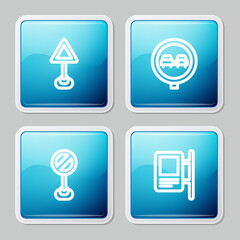 Set line Triangle warning blank, No overtaking road traffic, Stop sign and Road icon. Vector