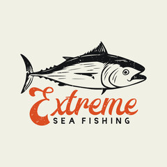 logo design extreme sea fishing with tuna fish vintage illustration
