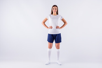 Full length body size view of her she nice attractive lovely pretty content cheerful cheery...