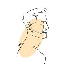 Abstract Man face,silhouette in minimalistic style.The black Continuous line and abstract colored spots.Modern Design concept.Stock illustration isolated on white background.One line drawing.