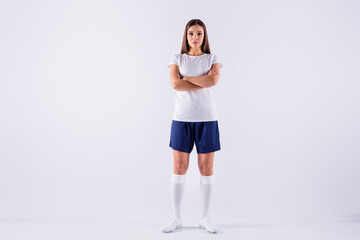 Full length body size view of her she nice attractive pretty sportive content straight-haired girl...