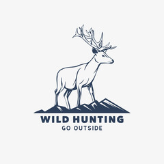 logo design wild hunting go outside with deer vintage illustration