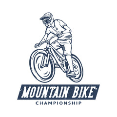 logo design mountain bike championship with mountain biker vintage illustration