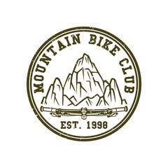 logo design mountain bike club est. 1998 with mountain and mountain bike handle bar vintage illustration