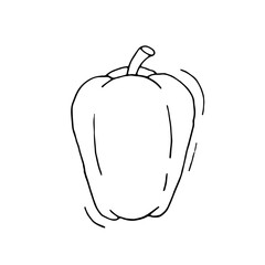 Bulgarian pepper. Paprika. Vegetable. Healthy diet. Vitamins. Vegetarian food. Eco. Harvest from the garden. Doodle. Vector. Hand-drawn illustration. Silhouette. Black and white outline. Coloring.