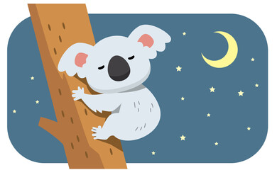 眠るコアラと夜空のイラスト素材
