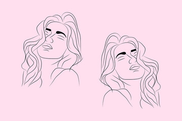 Abstract  hand-drawn line drawing minimal woman portrait and body Vector illustration Contemporary portrait