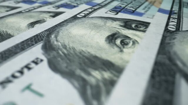 One Hundred Dollar Notes Macro Shot. Dollar Bills - Symbol Of Rich Business Economy of USA. Finance and Investment Concept. Money Cash