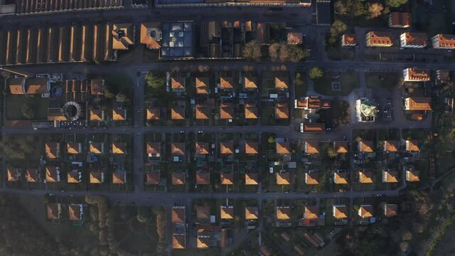 Crespi d&rsquo;Adda sunrise Aerial footage drone view of historic/old worker village // no video editing
