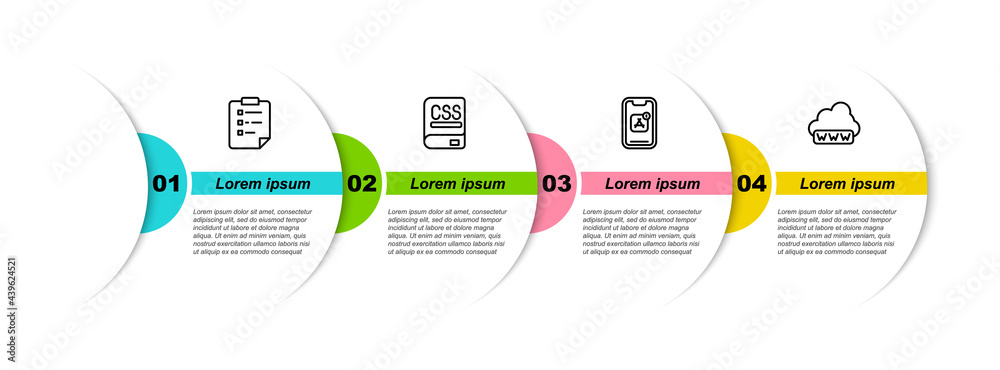 Wall mural set line clipboard with checklist, books about programming, mobile apps and web development. busines