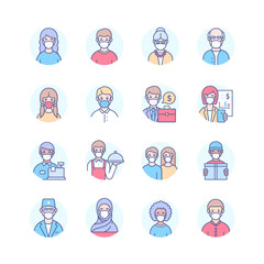 People in face masks - modern line design style icons set