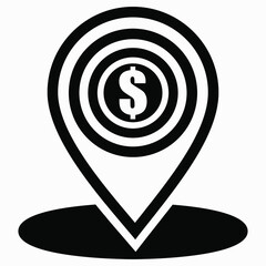 Place of settlement in dollars. GPS sales in dollars. Exchange office for dollars. Vector icon.