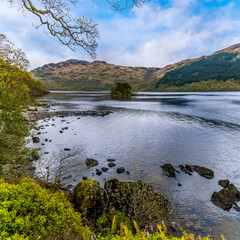 A view towards the northern shore of Loch Lomond in Scotland on a summers day