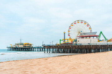 Santa Monica Beach in Los Angeles on a cloudy day - Powered by Adobe