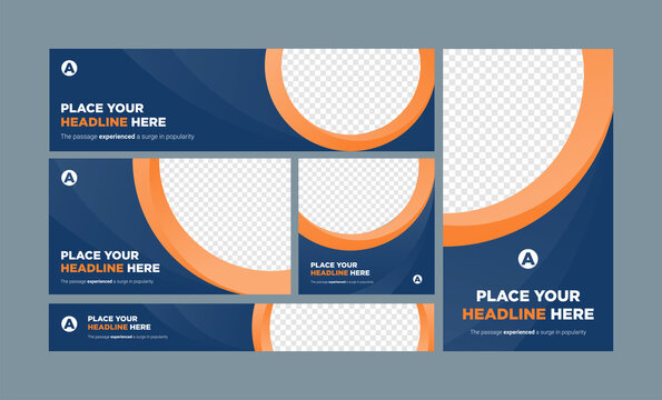 Circle Edge banner set design for social media & Ads. Strong color orange and blue donker combination. Modern, Elegant and Minimalist concept.
