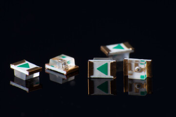 Marco of led chips on the black background. Surface Mount Device.