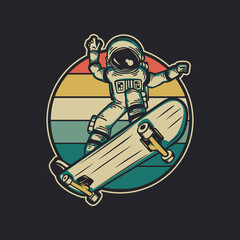 vintage design astronaut riding skateboard retro vintage illustration © Galih