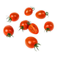 Set of fresh red cherry tomatoes on a white isolated background