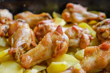 Chicken tasty spicy snack roasted. background wings.