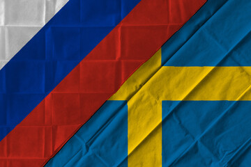 Concept of the relationship between Russia and Sweden with two flags over each other