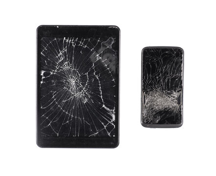 two broken phone isolated on white background