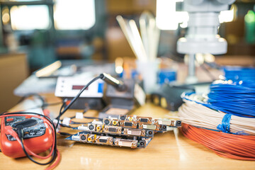 Modern microscope, electronic components in a scientific laboratory