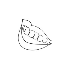 Continuous one line drawing Dental clinic logo. Woman lips logo on white background.Stock illustration for design element, template.