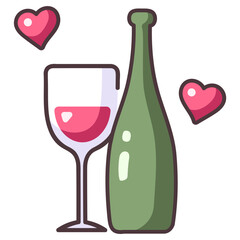 love wine bottle and glasses icon